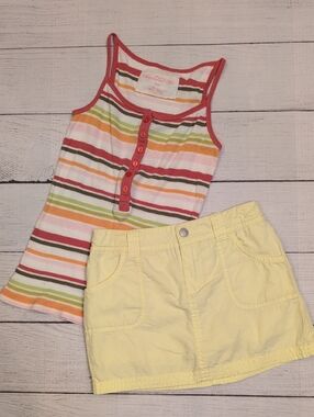Circo Multicolor Striped Tank with Pink Trim & Pale Yellow Skort